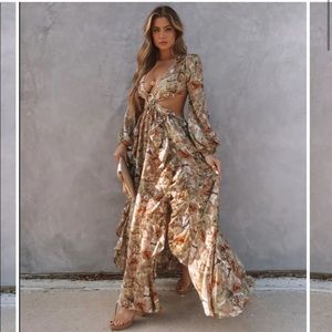 VICI floral cut out ruffle maxi dress